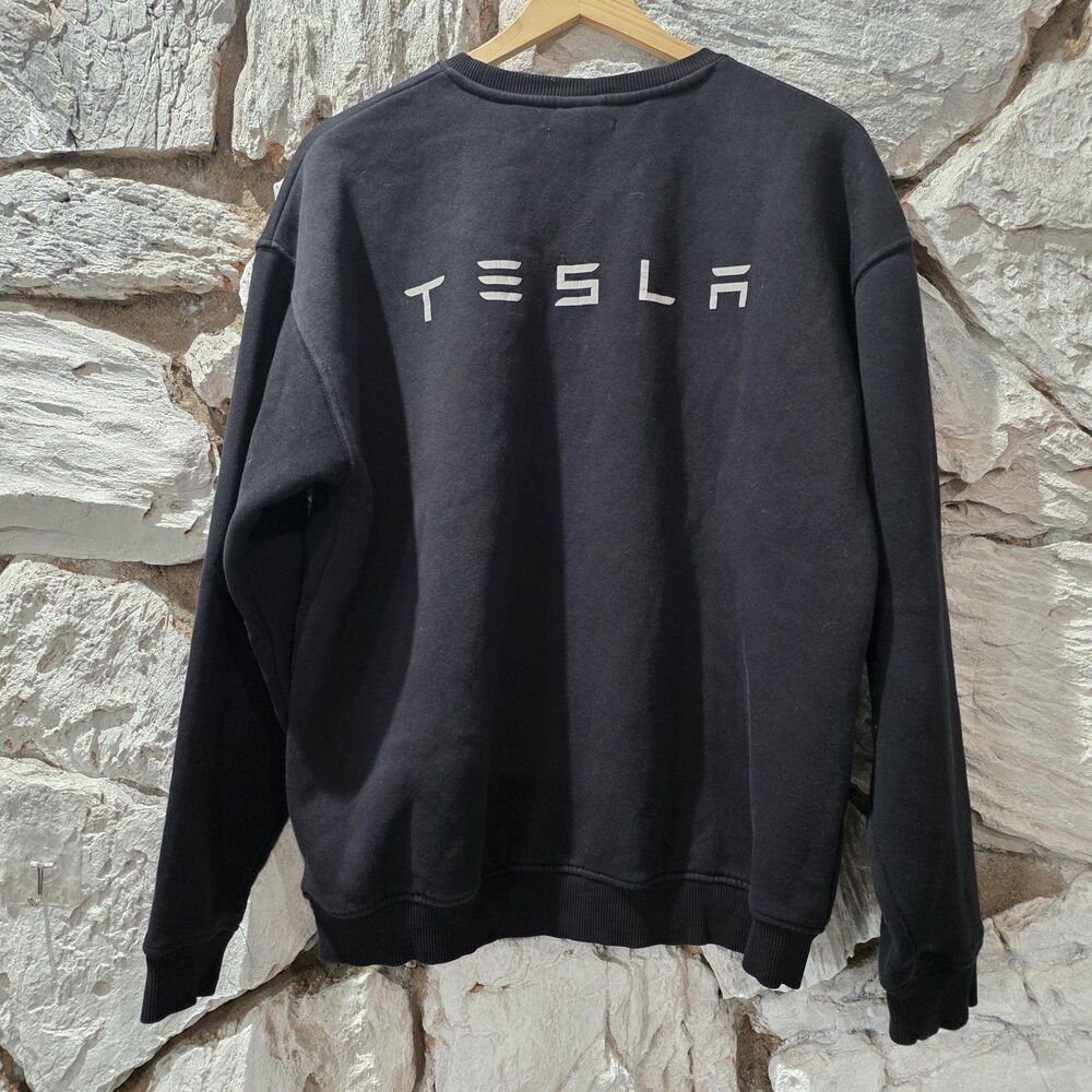 Tesla Reflective Black Sweater Elon Musk Crew Neck Long Sleeve Unisex Medium Men